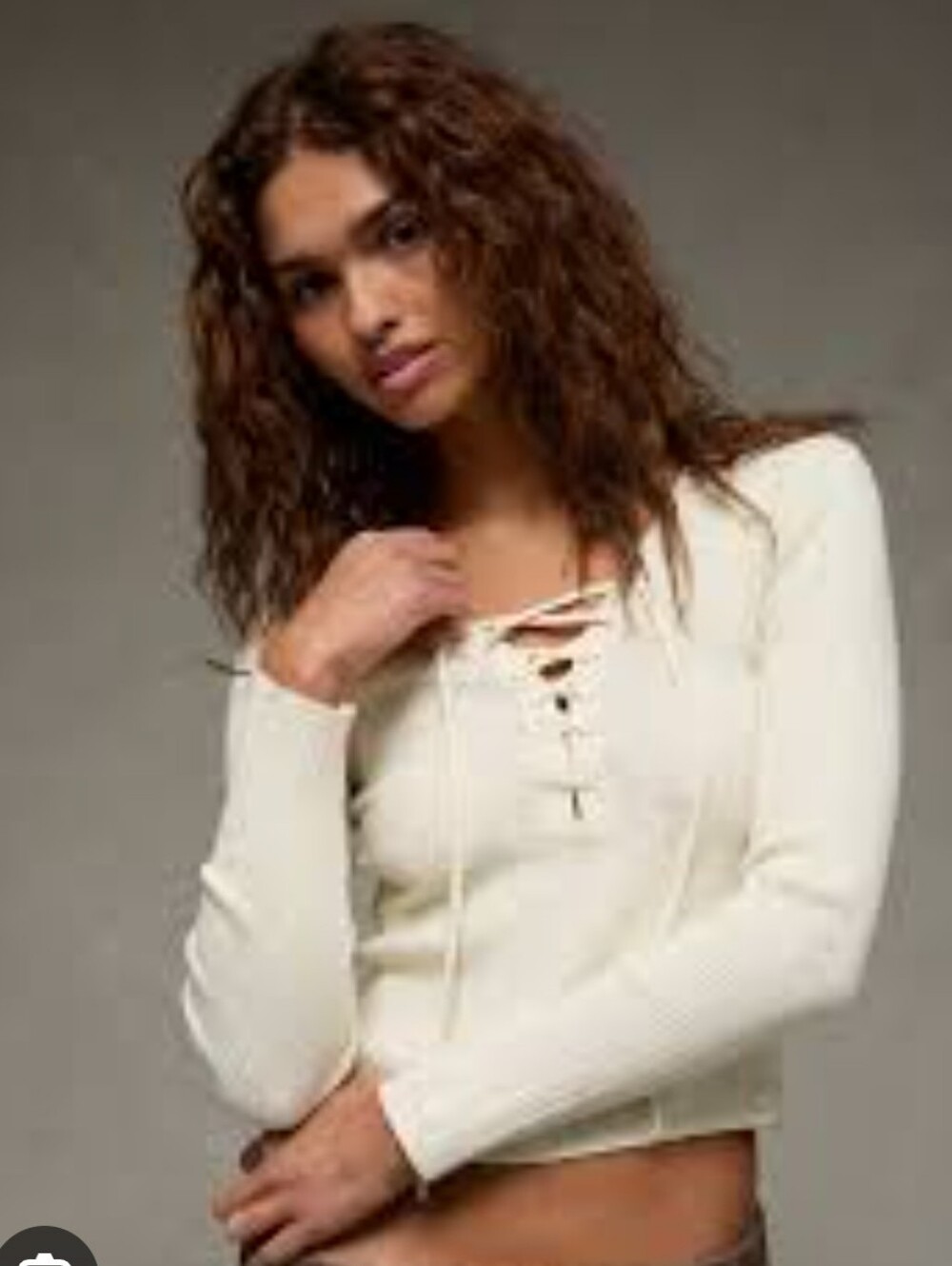American Rag Ribbed Lace Up Top - Picture 1 of 7